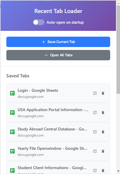 Automatic Recent Tab Loader for Chrome